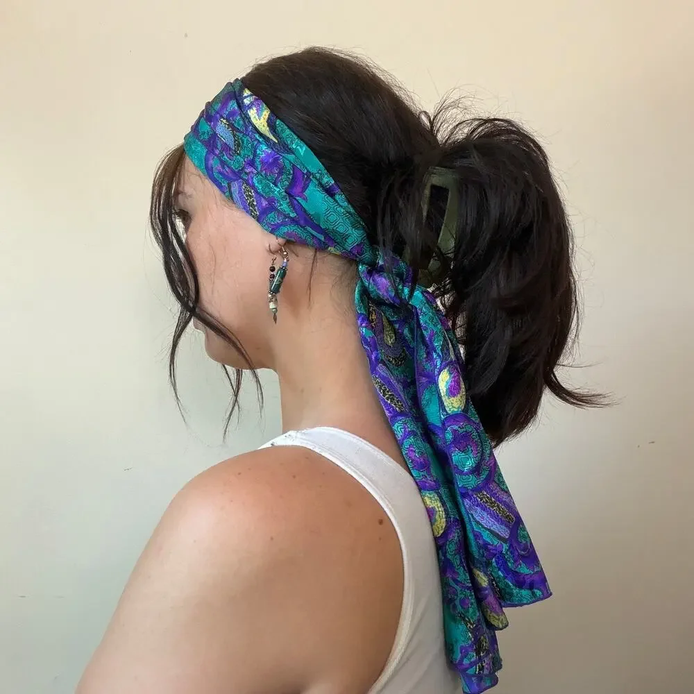 Vintage Blue & Purple Paisley Head Scarf